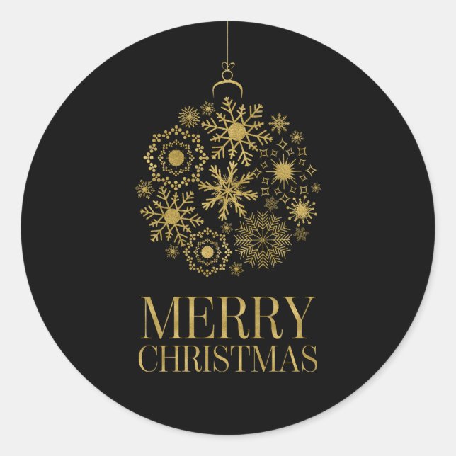 Gold Snowflake Ornament Weihnachtsaufkleber Runder Aufkleber (Vorderseite)
