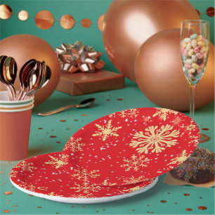 Gold Snowflake Paper Plate Pappteller