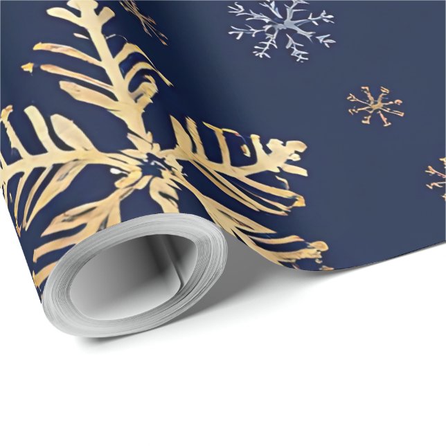 Gold Snowflake Pattern Wrapping Paper Geschenkpapier (Rolleneckpunkt)