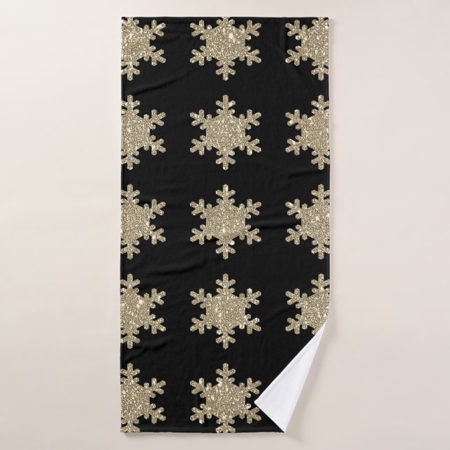 Gold Snowflake Patterns Black Stylish Elegant Nied Badehandtuch (Badehandtuch)