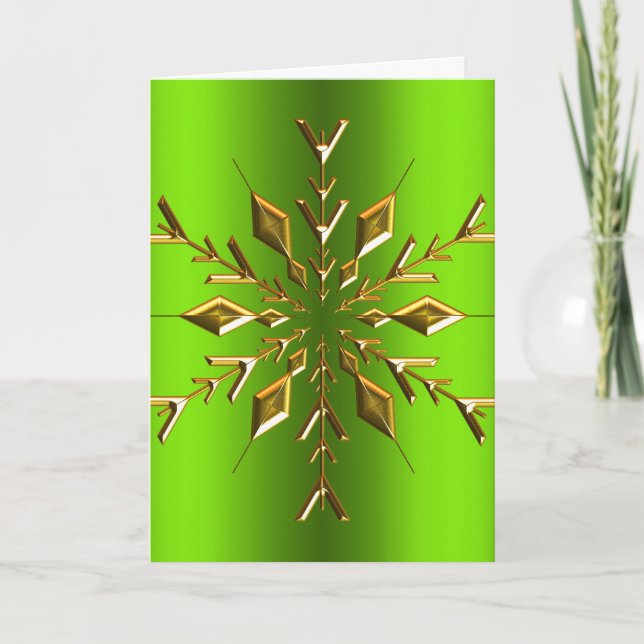 Gold Snowflake Star Green Weihnachten Karte (Vorderseite)