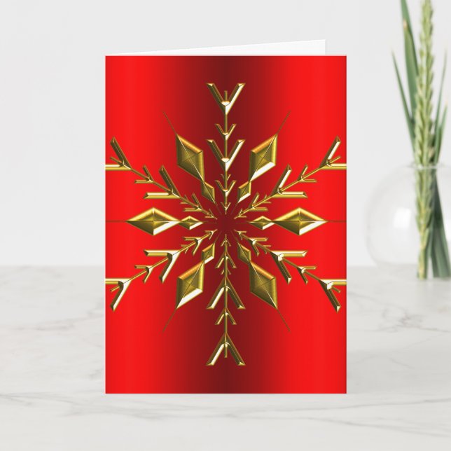 Gold Snowflake Star Red Christmas Karte (Vorderseite)