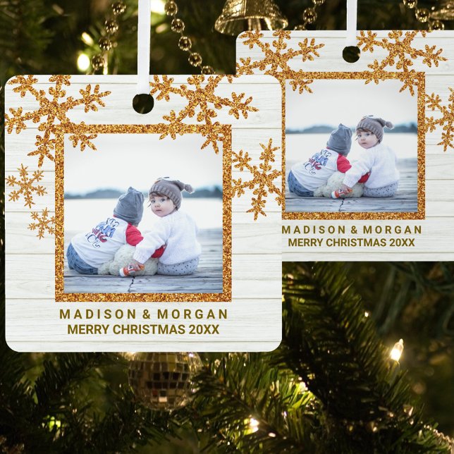 Gold Snowflake Stylish Double Sided Foto Ornament Aus Metall (Von Creator hochgeladen)