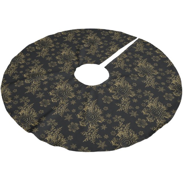 Gold Snowflake Tree Skirt Polyester Weihnachtsbaumdecke (Schrägansicht)