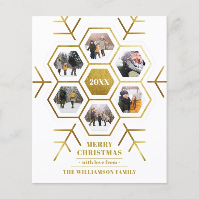 Gold Snowflake Weihnachtsfotokarte (Vorderseite)