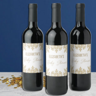 Gold Snowflake Winter Baby Dusche Weinetikett