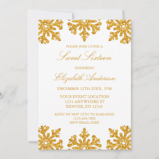 Gold Snowflake Winter Sweet 16 Einladung