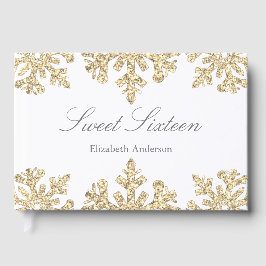 Gold Snowflake Winter Sweet 16 Gästebuch
