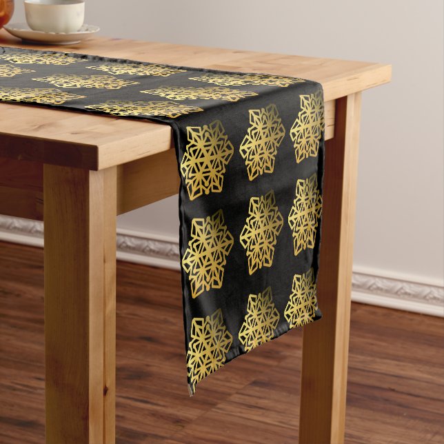 Gold Snowflakes Black Table Runner Kurzer Tischläufer (Beispiel)