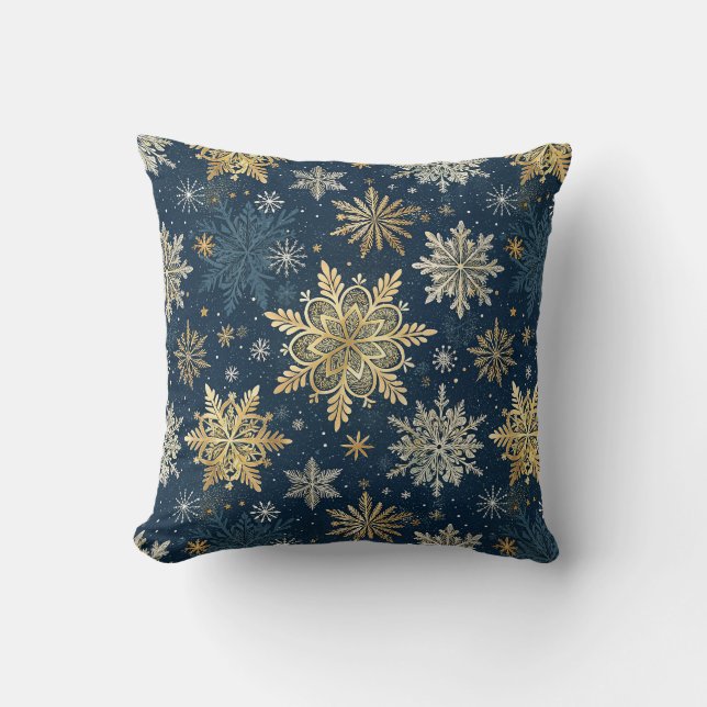 Gold Snowflakes Blue Winter Christmas  Kissen (Vorderseite)