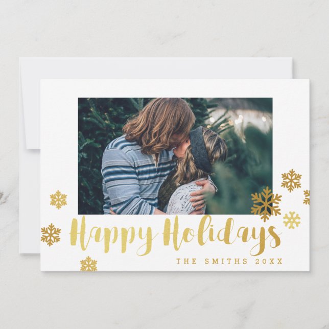 Gold Snowflakes Happy Holidays Fotokarte Feiertagskarte (Vorderseite)