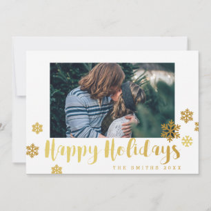 Gold Snowflakes Happy Holidays Fotokarte Feiertagskarte