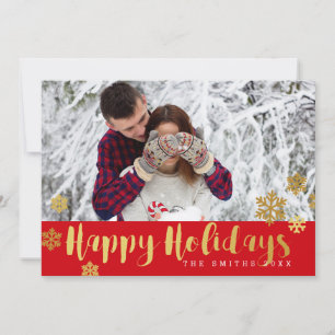 Gold Snowflakes Happy Holidays Fotokarte Feiertagskarte
