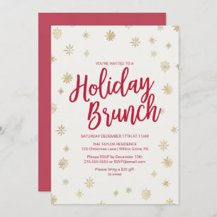 Gold Snowflakes Holiday Brunch Einladung