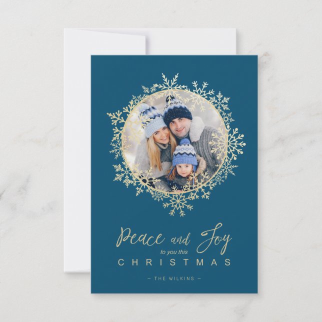 Gold Snowflakes Merry Christmas Round Family Photo (Vorderseite)