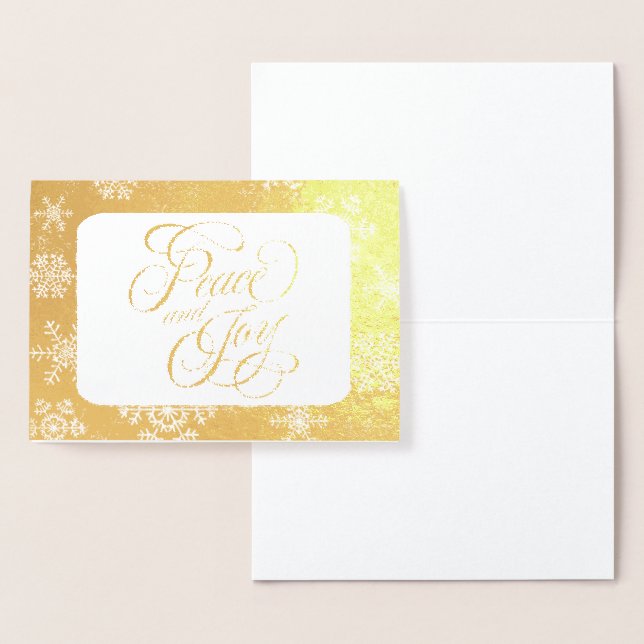Gold Snowflakes Peace and Joy Typografy Folienkarte (Anzeige)