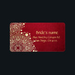 Gold Snowflakes Red Christmas Address Label Adressaufkleber<br><div class="desc">Luxuriöse romantische Elegant und einzigartiges Hochzeitslabel</div>