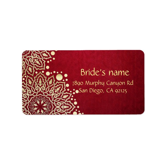 Gold Snowflakes Red Christmas Address Label Adressaufkleber (Vorne)