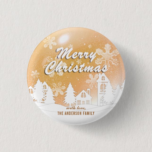 Gold Snowflakes Weihnachten Weihnachten Frohes Neu Button (Vorderseite)