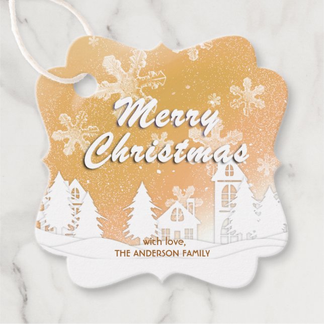 Gold Snowflakes Weihnachten Weihnachten Frohes Neu Geschenkanhänger (Vorderseite)