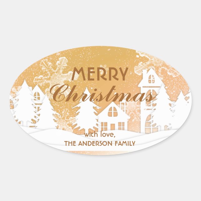 Gold Snowflakes Weihnachten Weihnachten Frohes Neu Ovaler Aufkleber (Vorderseite)