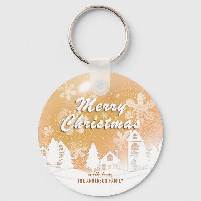 Gold Snowflakes Weihnachten Weihnachten Frohes Neu Schlüsselanhänger (Vorderseite)