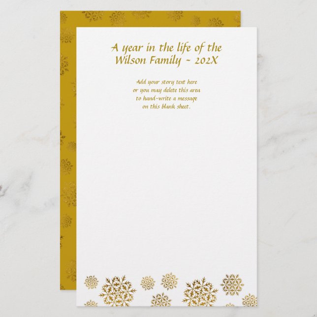 Gold Snowflakes Weihnachtsbrief Schreiben Papier (Vorne/Hinten)