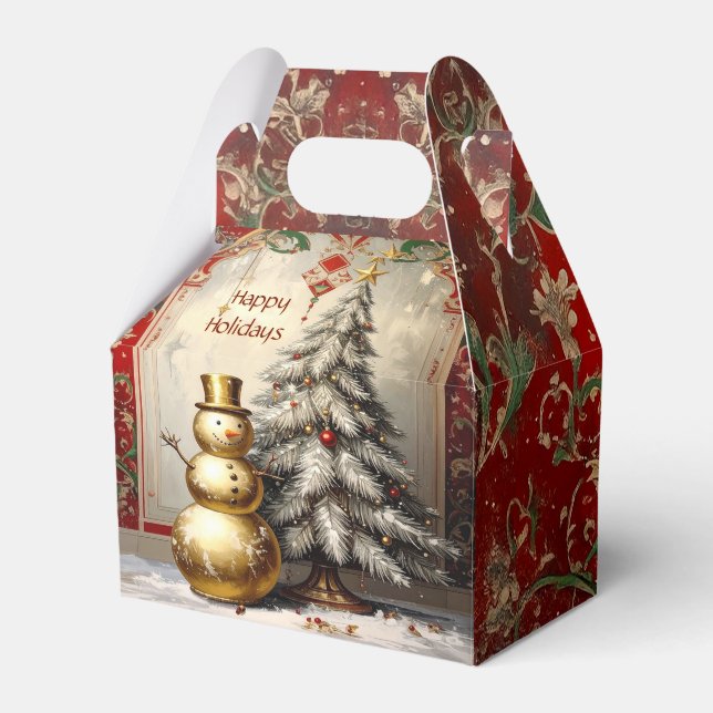 Gold Snowman Christmas Tree Holiday Favor Box Geschenkschachtel (Vorderseite)