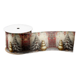 Gold Snowman Christmas Tree Holiday Satin Satinband