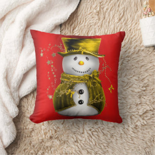 Gold Snowman in Red Kissen