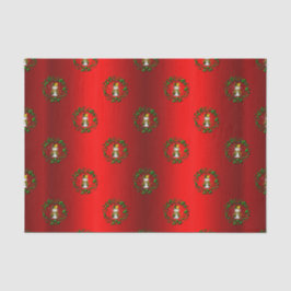 Gold Snowman in Wreaths Red Seidenpapier