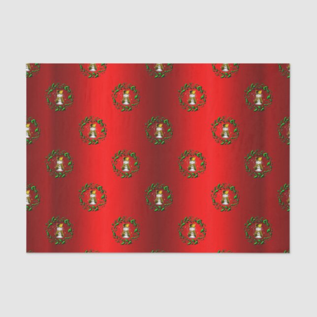 Gold Snowman in Wreaths Red Seidenpapier (Vorderseite)