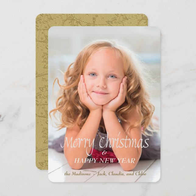 Gold Snowman Scribble Foto Weihnachtskarte Feiertagskarte (Vorne/Hinten)