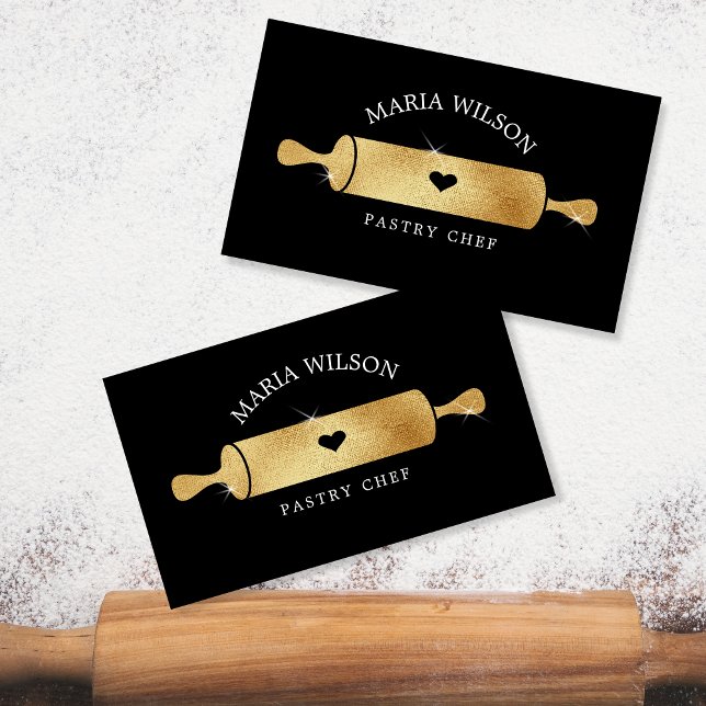 Gold Social Media Icons Pastry Koch Rolling Button Visitenkarte (Von Creator hochgeladen)