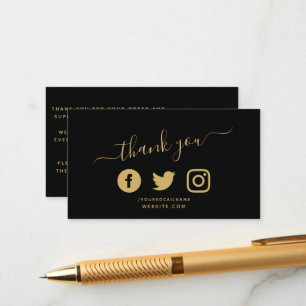 Gold Social Media Icons QR Code Dank Rabatt Begleitkarte