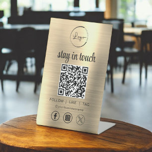 Gold Social Media QR Code Business-Logo Sockelschild