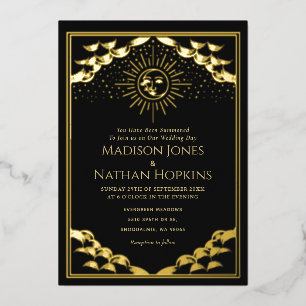 Gold Sonne und Mond Tarotkarten-Hochzeitseinladung Folieneinladung
