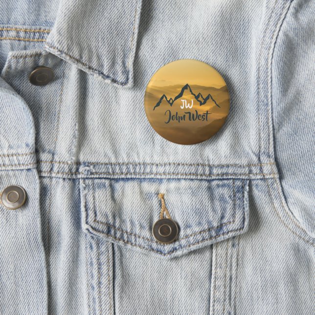Gold Sonnenaufgang personalisierbare Berge Monogra Button (Beispiel)