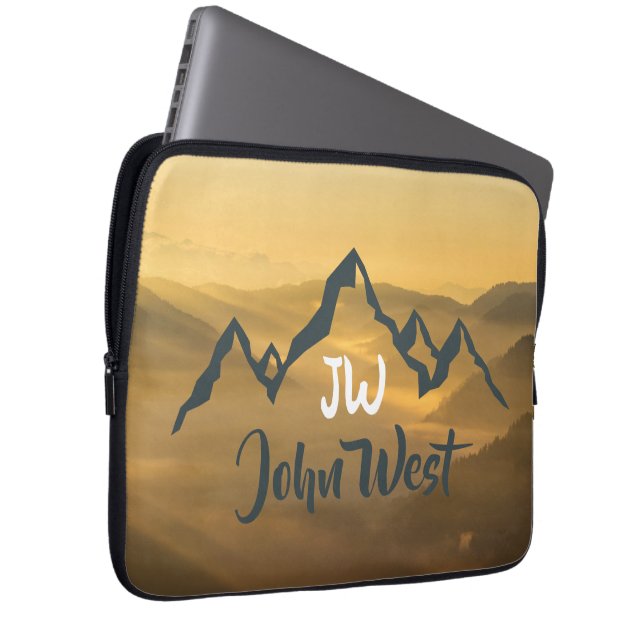 Gold Sonnenaufgang personalisierbare Berge Monogra Laptopschutzhülle (Vorne Rechts)