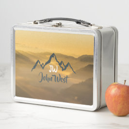 Gold Sonnenaufgang personalisierbare Berge Monogra Metall Brotdose