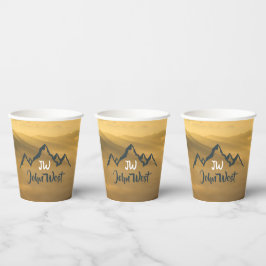 Gold Sonnenaufgang personalisierbare Berge Monogra Pappbecher