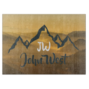 Gold Sonnenaufgang personalisierbare Berge Monogra Schneidebrett