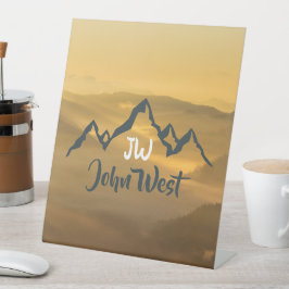 Gold Sonnenaufgang personalisierbare Berge Monogra Sockelschild