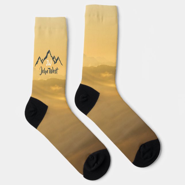 Gold Sonnenaufgang personalisierbare Berge Monogra Socken (Rechts)