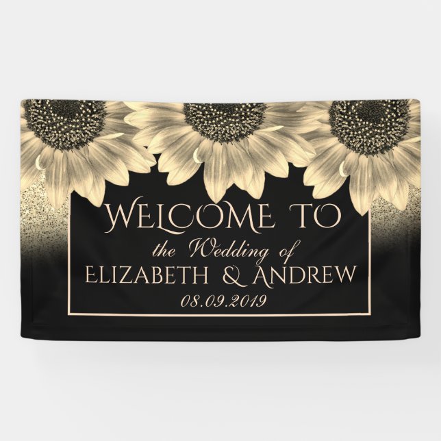 Gold, Sonnenblumen, Glitzer Hochzeitsbanner Banner (Horizontal)