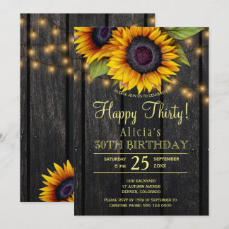 Gold Sonnenblumen Land Holz Stall 30 Geburtstag Einladung