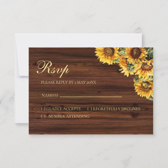 Gold Sonnenblumen RSVP Karte (Vorderseite)