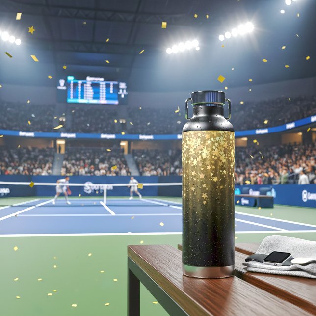 Gold Space Rainbow Stars Trinkflasche (Glamorous Gold Stars Falling Confetti Black Space Water Bottle)