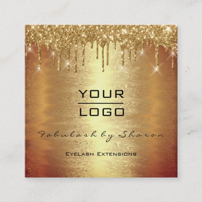 Gold Spark Makeust Künstler Lash Tropfen Ihr Logo Quadratische Visitenkarte (Vorderseite)