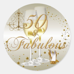 Gold Sparkle 50 & Fabulous Geburtstagsticker Runder Aufkleber
